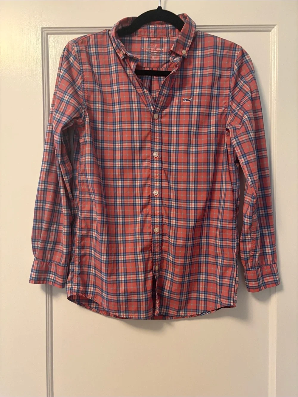 Vineyard Vines Boys Red and Blue Plaid Performance Shirt